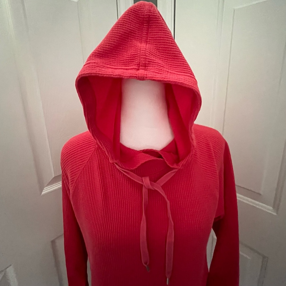 Chaps Sports Hoodie Women S/P Coral Cotton Waffle Knit Beach Active PreppyResort - Picture 6 of 9